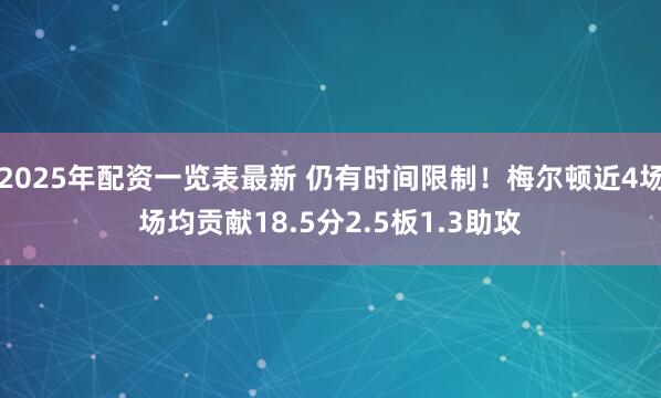 2025年配资一览表最新 仍有时间限制！梅尔顿近4场场均贡献18.5分2.5板1.3助攻